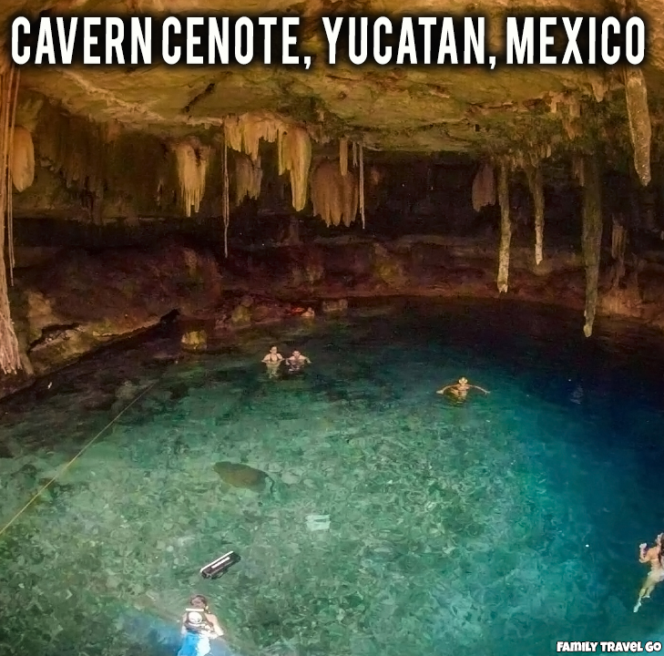 Diving and Swimming in the Cavern Cenote Kankirixche in Abalá, Yucatan, Mexico