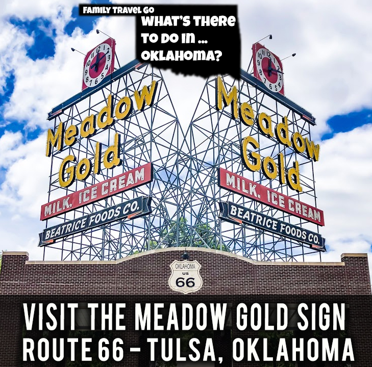 Historic Meadow Gold Neon Sign in the Meadow Gold District on Route 66 in Tulsa, Oklahoma